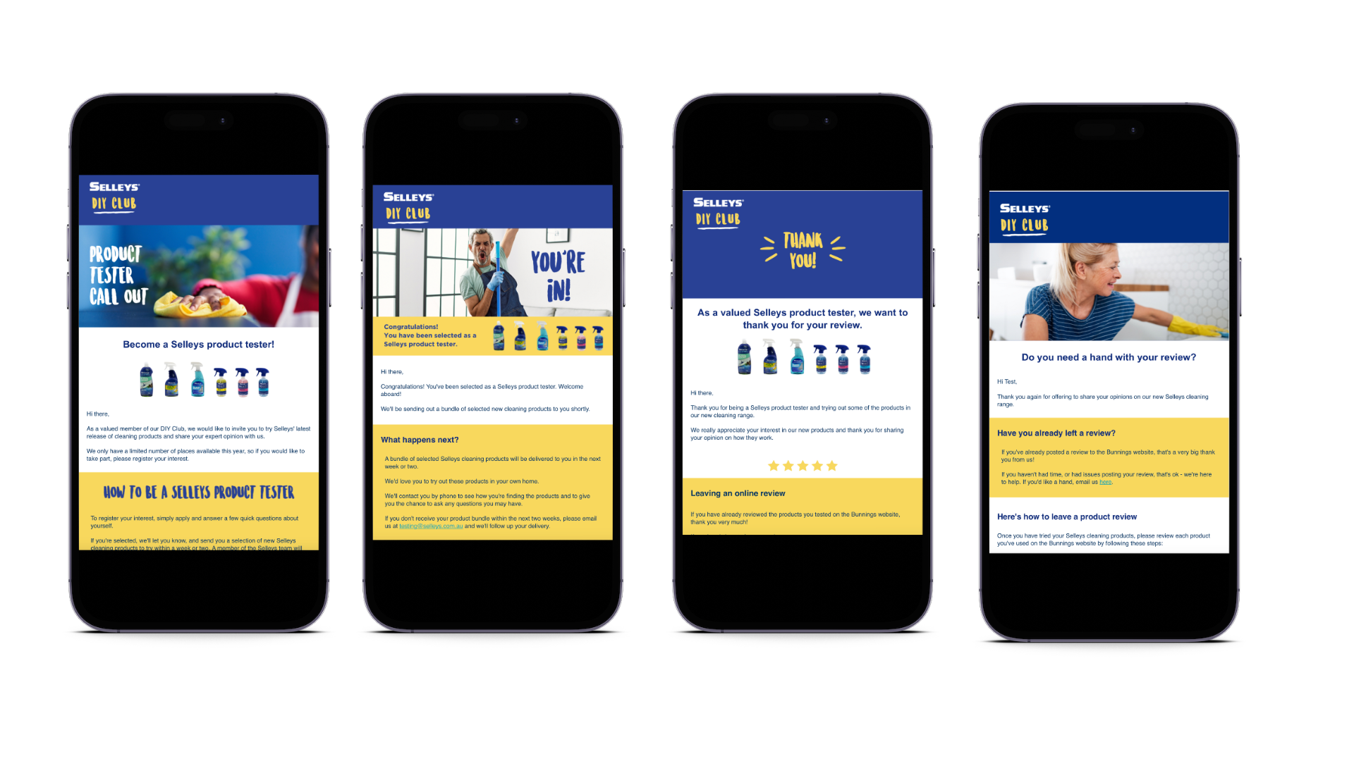 Emails on phone screens.