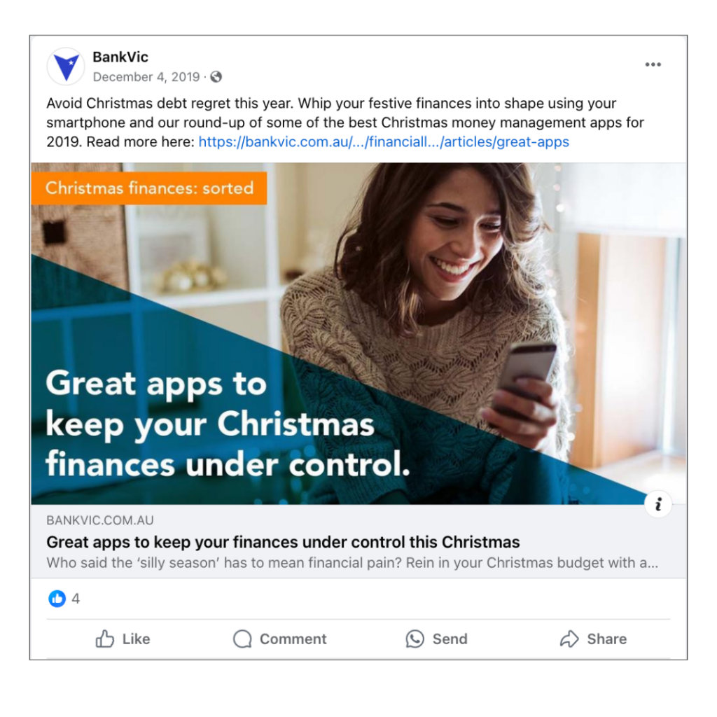 An example of a BankVic social media post
