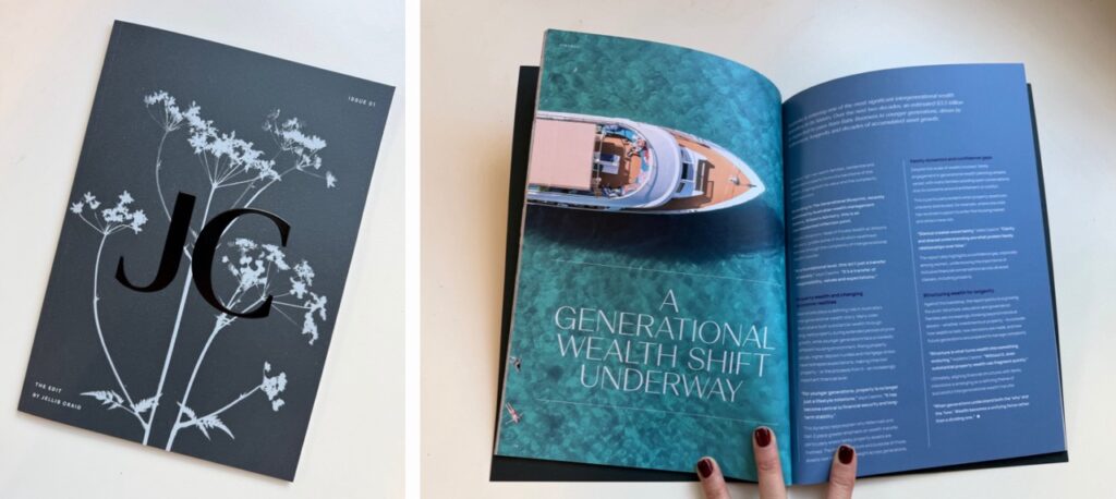 Print publication cover and internal spread.