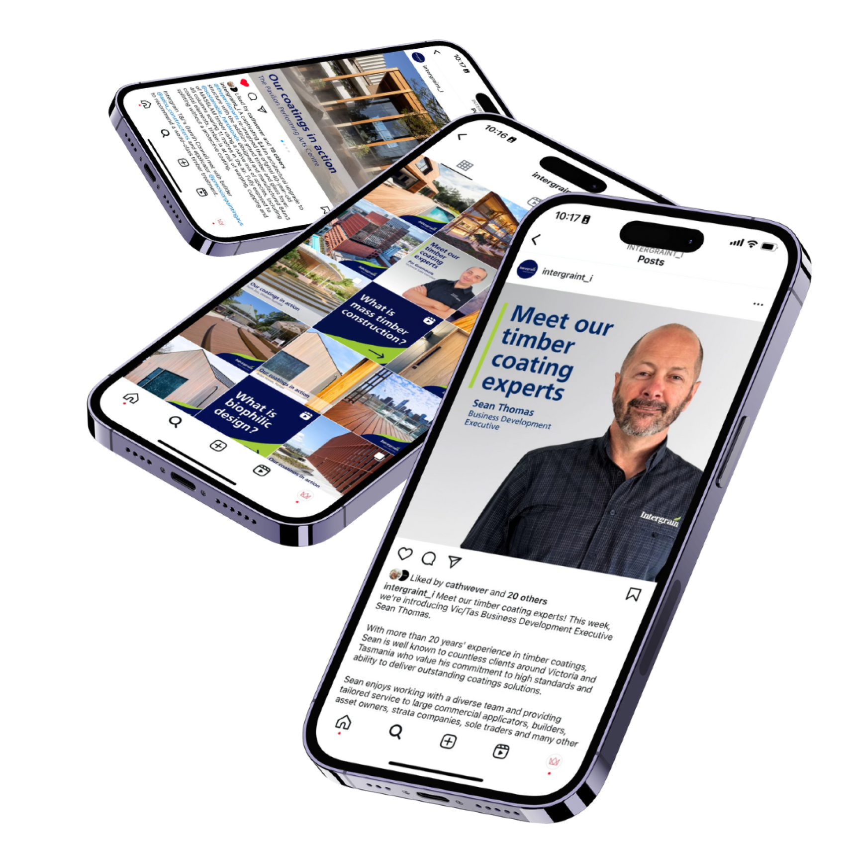 Intergrain social posts displayed on mobile phones